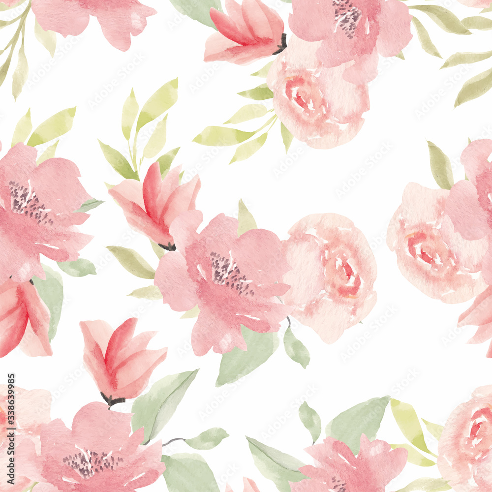 Floral seamless pattern watercolor hand painted flower