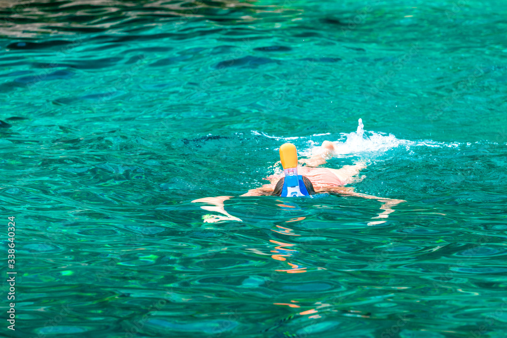 Tourists who are snorkelling In the tourist season of Similan Island. Phang-nga Thailand