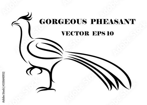 Line art vector logo of pheasant that is walking.