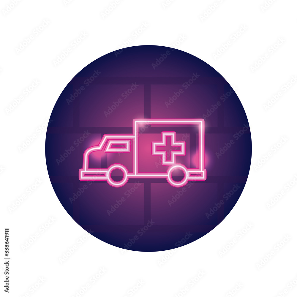 ambulance icon, neon style ambulance icon, neon style