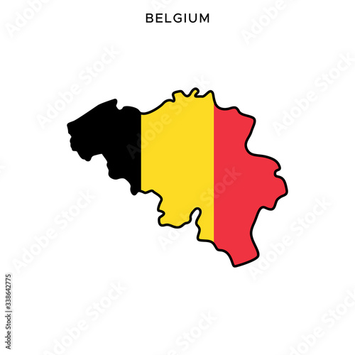 Map and Flag of Belgium Vector Design Template with Editable Stroke