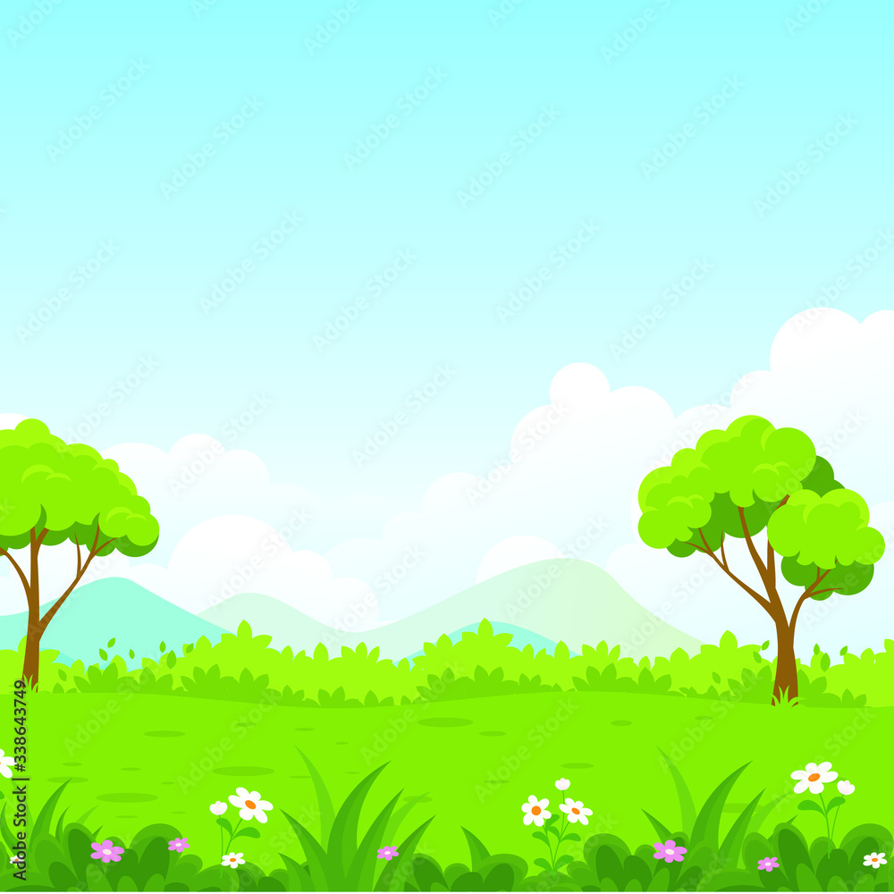 Summer green landscape with beautiful scenery, lake and forest with blue cloudy sky
Summer green landscape with beautiful scenery, lake and forest with blue cloudy sky