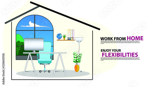 Self employed concept,convenient workplace for freelancer or workers remotely working from home