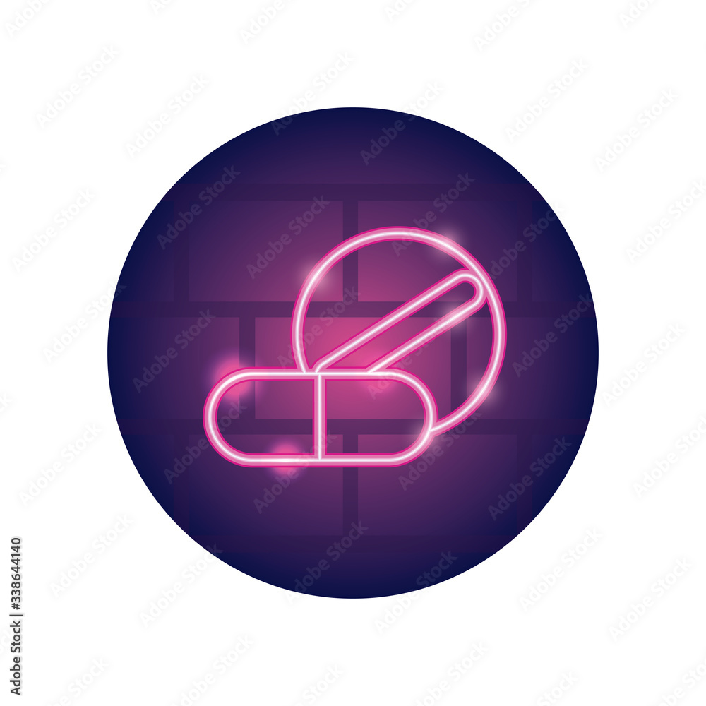 medication pills icon, neon style medication pills icon, neon style