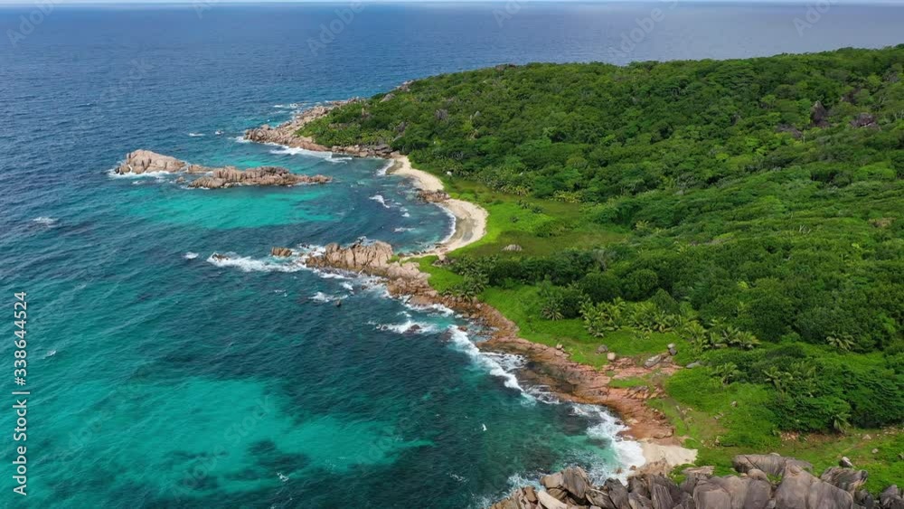 Aerial vew of Seychelles coastline and beaches