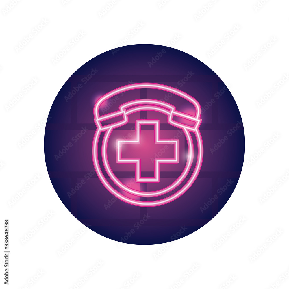 medical emergency line, call and medical cross icon, neon style medical emergency line, call and medical cross icon, neon style