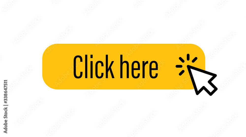 Click here button with arrow pointer clicking icon. Click here button with arrow pointer clicking icon.