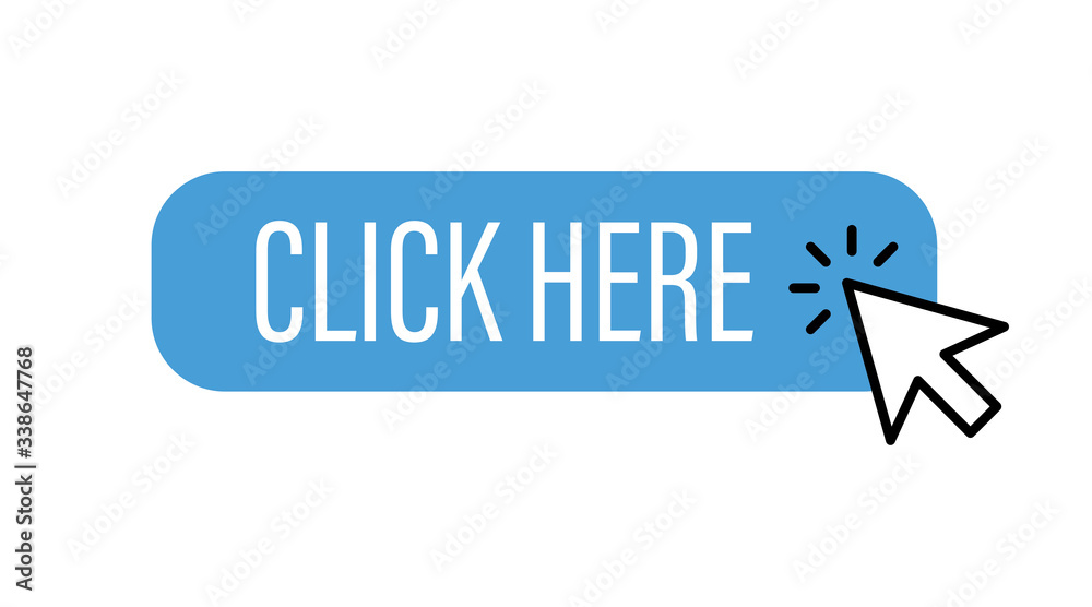 Click here button with arrow pointer clicking icon. Click here button with arrow pointer clicking icon.