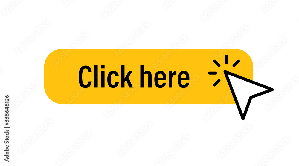 Click here button with arrow pointer clicking icon. Click here button with arrow pointer clicking icon.