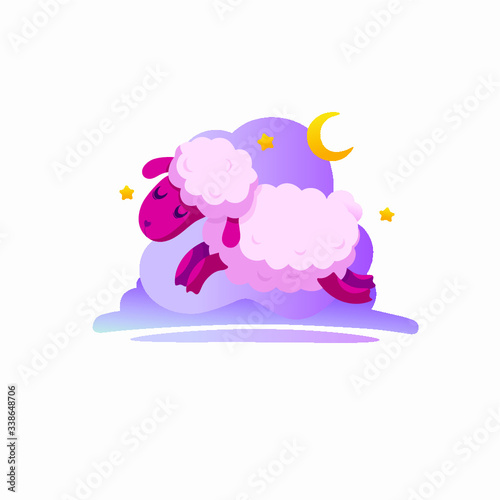 Lamb of dreams. Night, stars, clouds, a lamb running in the clouds. Keeper of childhood dreams