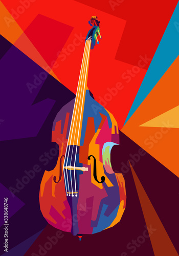 Double Bass on wpap pop art style for background illustration and iamge