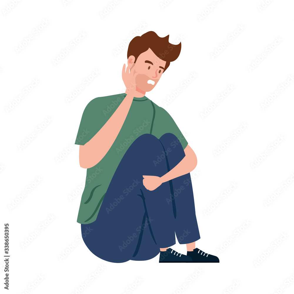 man sitting with stress attack isolated icon vector illustration design man sitting with stress attack isolated icon vector illustration design
