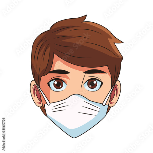 man using face mask head character