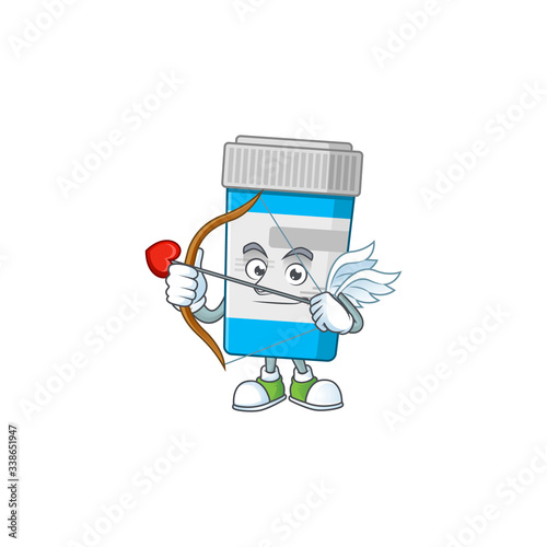 Charming picture of medical bottle Cupid mascot design concept with arrow and wings
