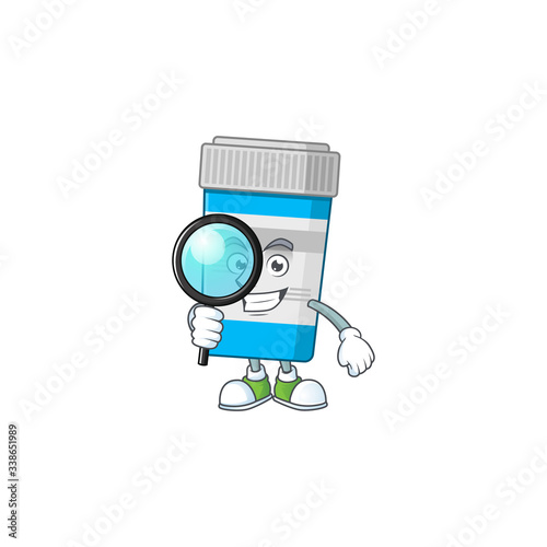 Smart Detective of medical bottle cartoon character design concept