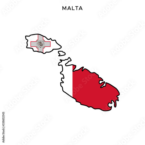 Map and Flag of Malta Vector Design Template with Editable Stroke