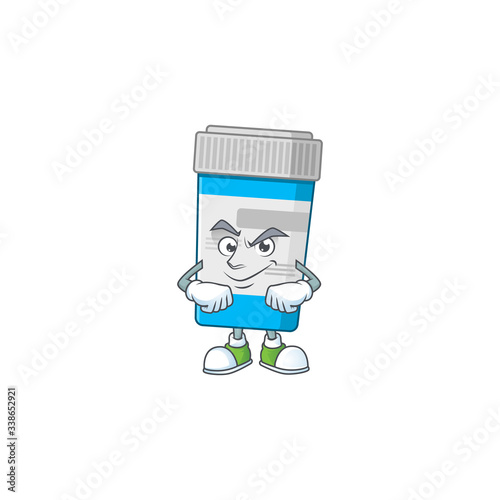 Medical bottle mascot design style with grinning face