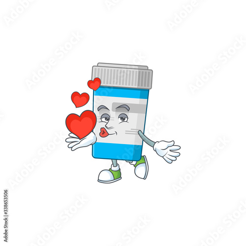 An adorable cartoon design of medical bottle holding heart © kongvector