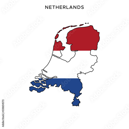 Map and Flag of Netherlands Vector Design Template with Editable Stroke