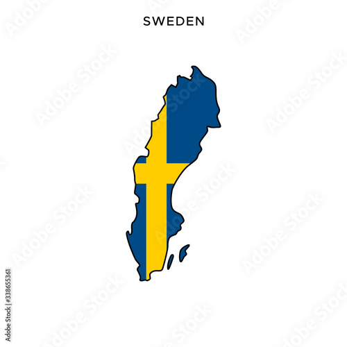 Map and Flag of Sweden Vector Design Template with Editable Stroke
