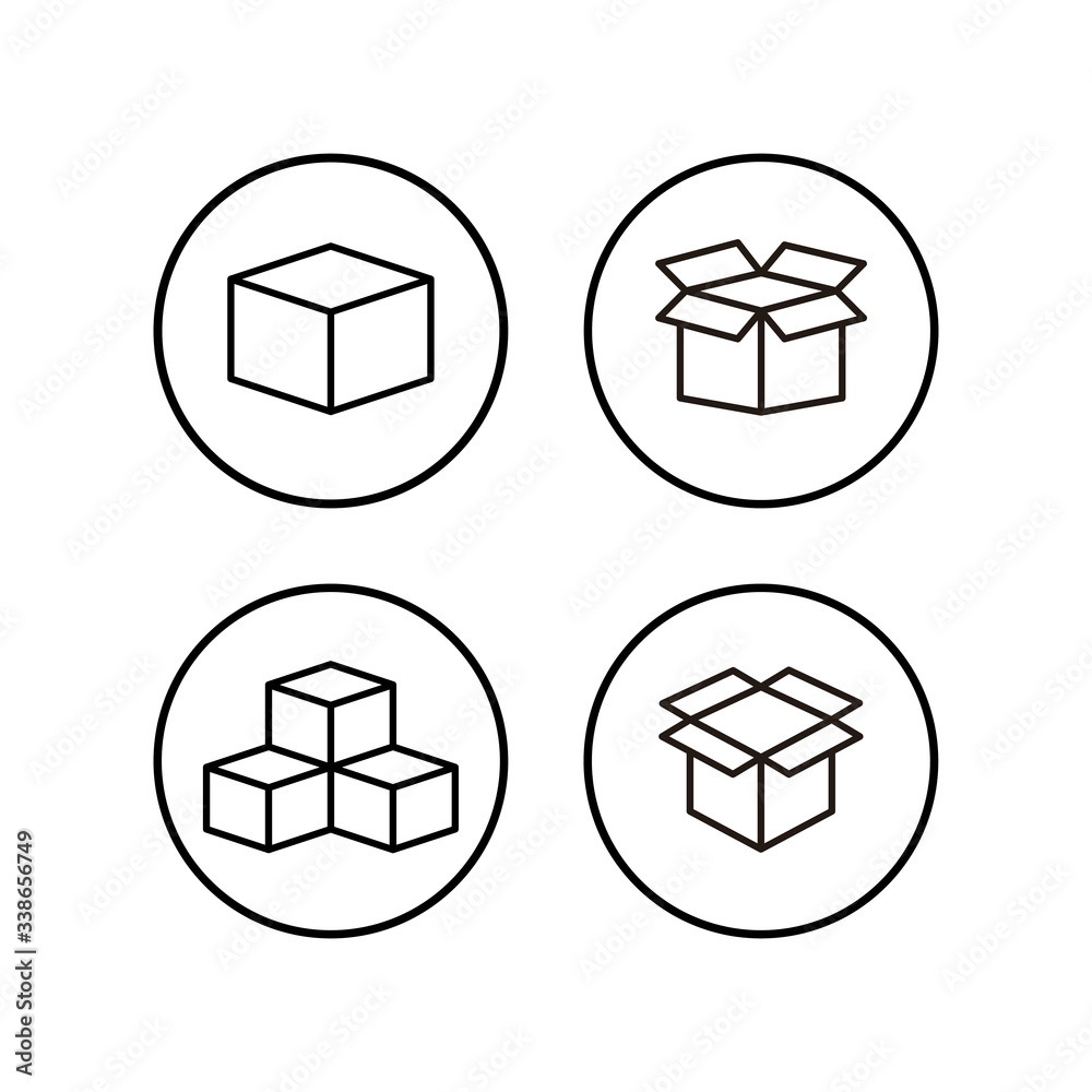 Open box icons set. Cardboard box, packaging open. Box icon vector Open box icons set. Cardboard box, packaging open. Box icon vector