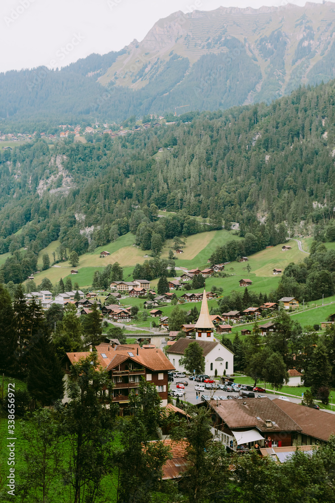church in Lauterbrunnen valley in Swizerland. Mountain village