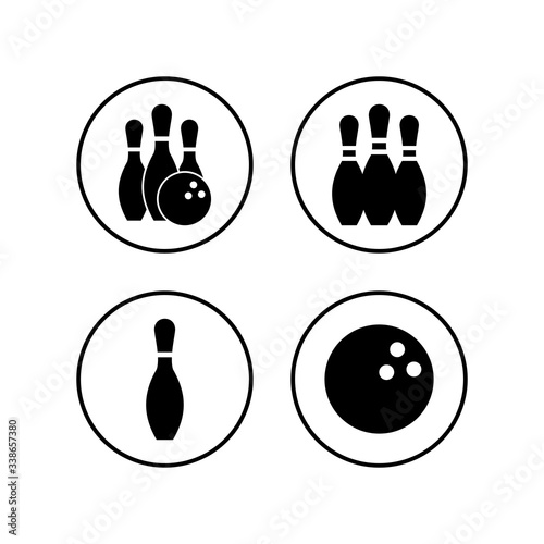 Bowling game Pin Icons set. Bowling icon, ball and pin