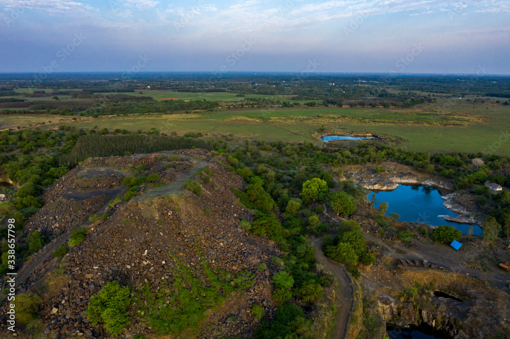 Aerial view of quarries and nature