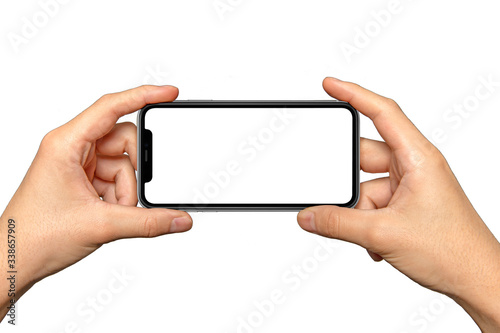 スマートフォンを横位置に持つ手の画像合成用素材 photo