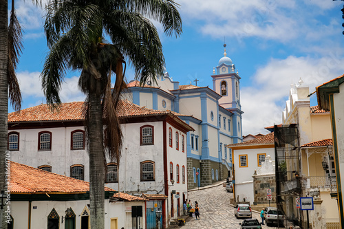 View to historic center of Diamantina with Metropolitan cathedral on a sunny day, Minas Gerais, Brazil photo