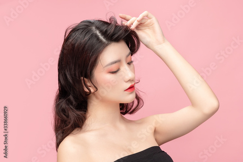 Asian makeup girl in pink background