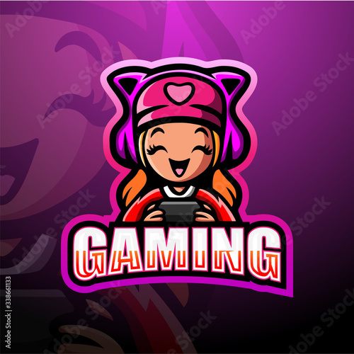 Gamer girl mascot esport logo design