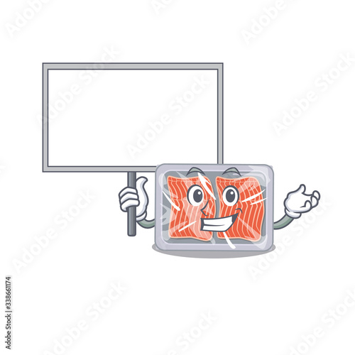 An icon of frozen salmon mascot design style bring a board