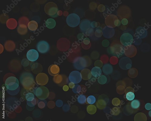Abstract bokeh design blurry circle soft light shiny colorful in dark black background textures illustration 