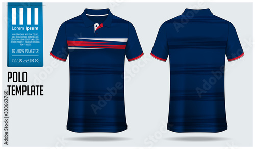 Polo shirt mockup template design for soccer jersey, football kit or sportswear. Sport uniform in front view and back view. T-shirt mock up for sport club. Fabric pattern. Shirt Vector Illustration.