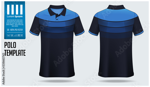 Polo shirt mockup template design for soccer jersey, football kit or sportswear. Sport uniform in front view and back view. T-shirt mock up for sport club. Fabric pattern. Shirt Vector Illustration.