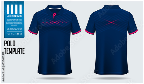 Polo shirt mockup template design for soccer jersey, football kit or sportswear. Sport uniform in front view and back view. T-shirt mock up for sport club. Fabric pattern. Shirt Vector Illustration.