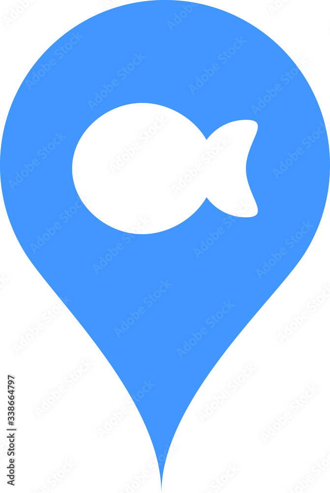 Checkpoints related to fish, fishing and beautiful fish shop. Vector icon.