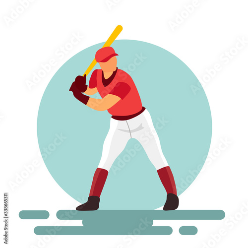 Baseball batter hitter concept vector illustration on white background. A sportsman holding baseball bat flat design. Athlete player.