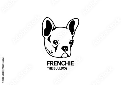 Adorable French Bulldog Face. Cute Frenchie with bunny ears in black & white logo.