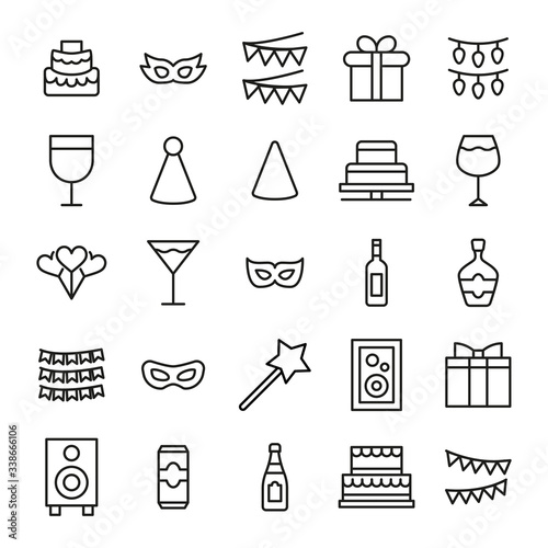 Birthday line icons set.