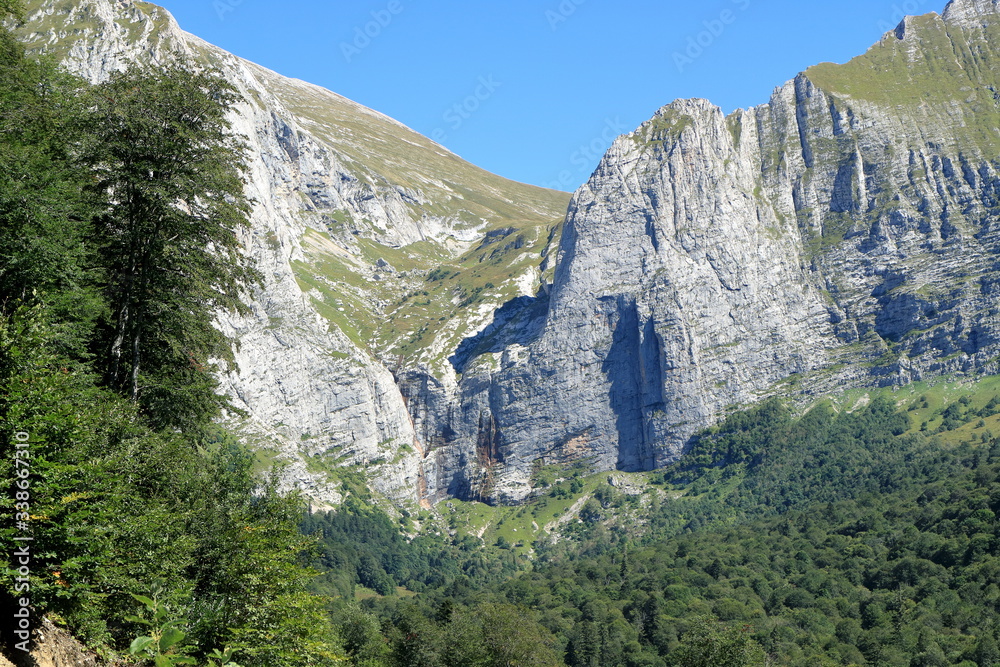 picturesque stone rock. A fascinating hiking trail. The gate. Fisht. Adygea. Caucasus.