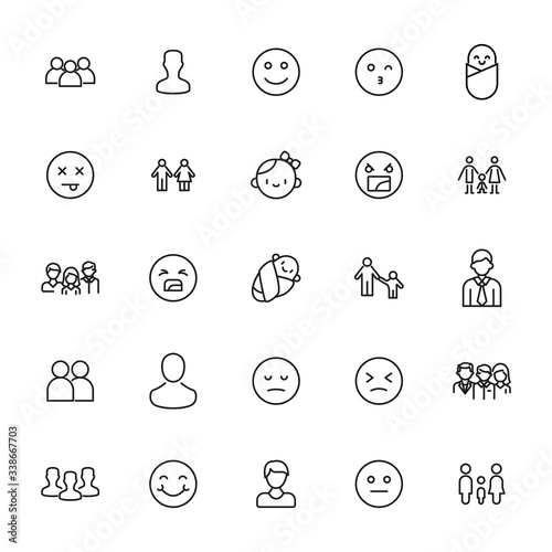 Simple set of human icons in trendy line style.