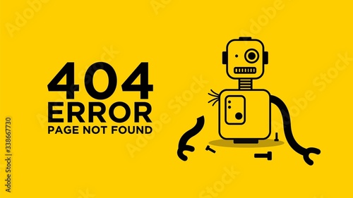 Broken Robot 404 Error Warning Page for Website Development 4K size Background