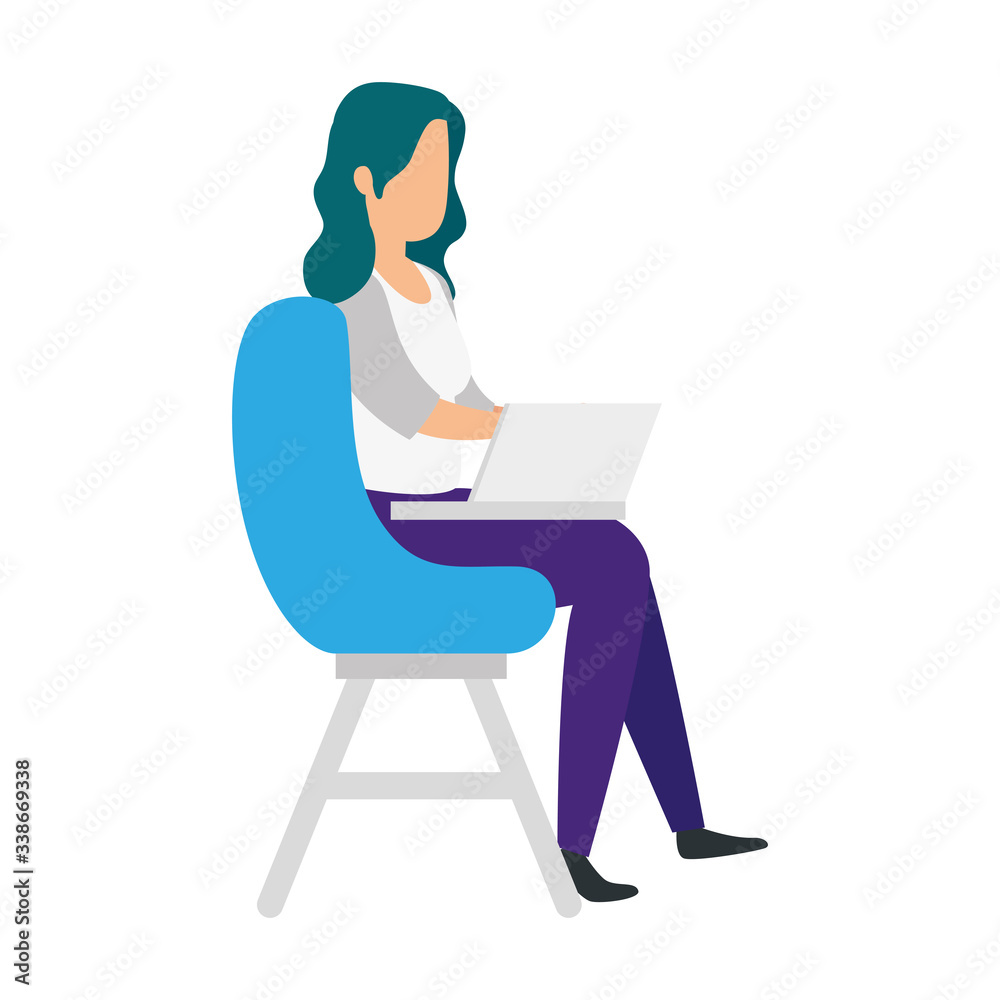 woman sitting in chair with laptop isolated icon vector illustration design