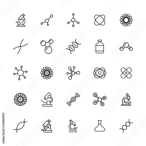 Set of bioengineering related vector line icons.