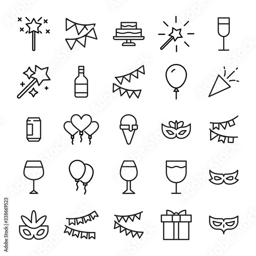 Birthday line icons set.