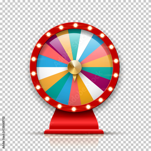 3d fortune wheel for gambling and lottery win isolated on transparent background. Roulette vector illustration for game and win jackpot blank template.