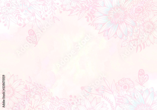 水彩の花柄背景素材 レトロ 絵の具 ピンク 植物柄