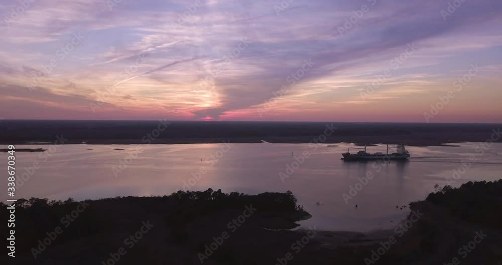 Ship on a River at Sunset Ship on a River at Sunset
